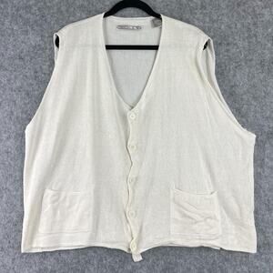 Vintage Mosa Linen Blend Vest Mens Large Cream Button Front Coastal Minimal